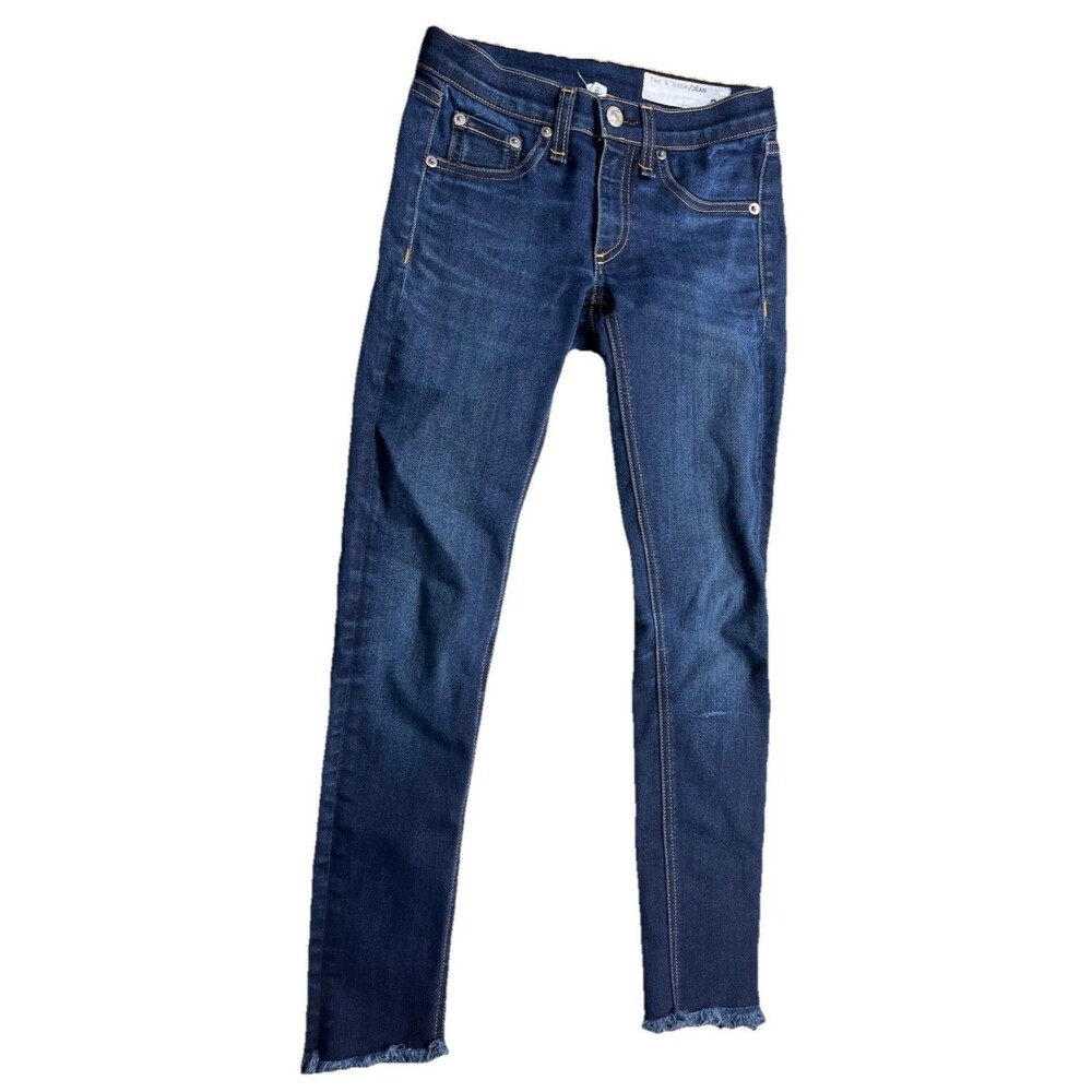 Rag & Bone Dearborn Jeans Womens Size 23 Skinny Raw Hem Crop Blue Stretch Denim